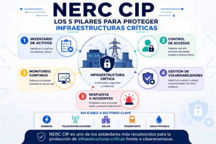 NERC CIP y los 5 pilares para proteger infraestructuras críticas: inventario de activos, control de accesos, monitoreo continuo, gestión de vulnerabilidades y respuesta a incidentes.